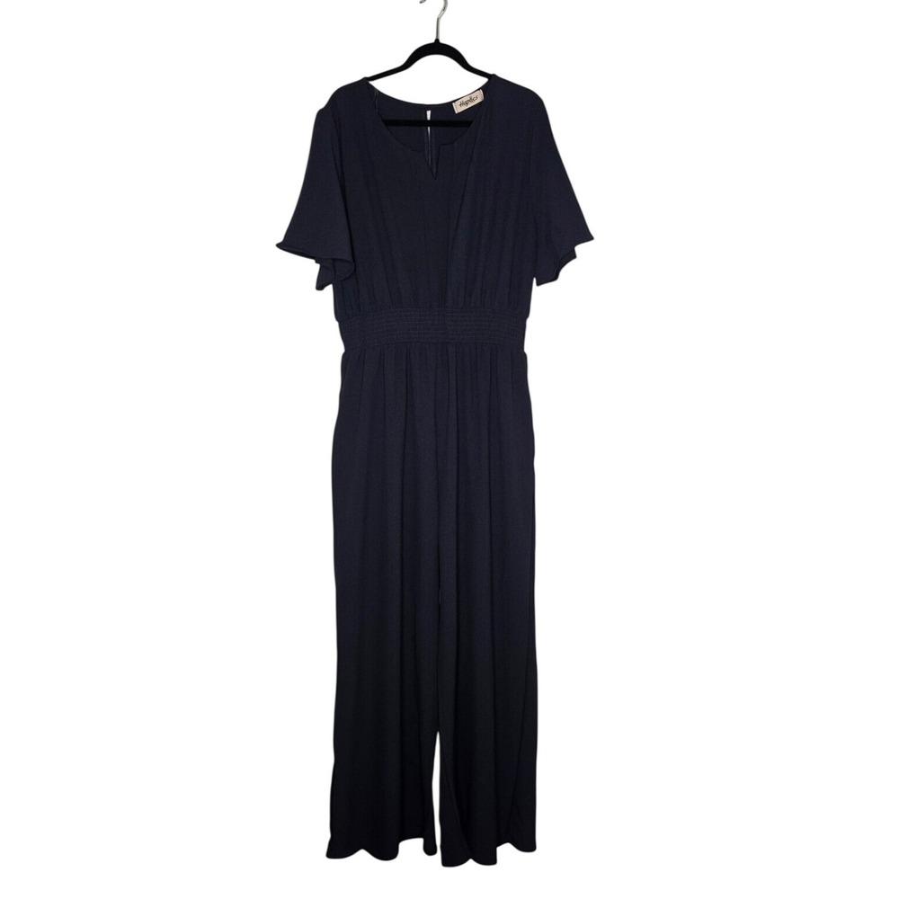 Haptics Dark Blue Smocked Waist Crepe Jumpsuit Plus Size 3X